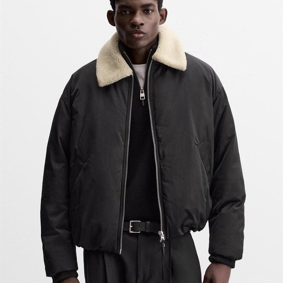 NWT ZARA MEN'S MIXED COLLAR JACKET BLACK